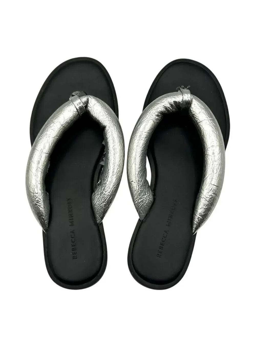 Rebecca Minkoff Women's Puff Silver Slip On Flip Flop Sandals Size 9-9.5